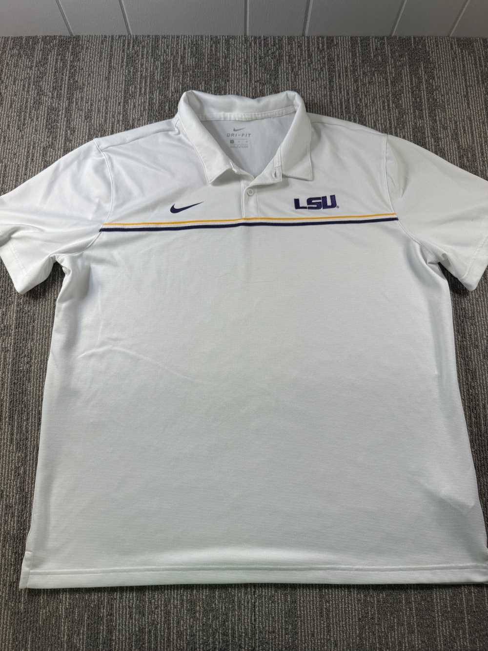 LSU Tigers Polo Shirt Mens XL White NCAA Football Nike Dri Fit Performance